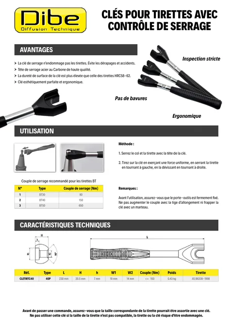 Couverture du catalogue Clés pour tirettes avec contrôle de serrage