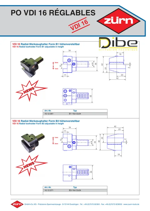 Couverture du catalogue Porte-outils VDI 16 réglables