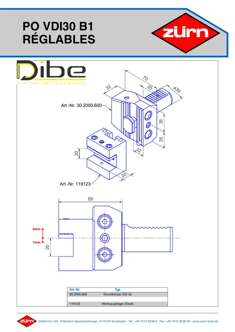 Couverture du catalogue Porte-outils VDI 30 B1 réglables