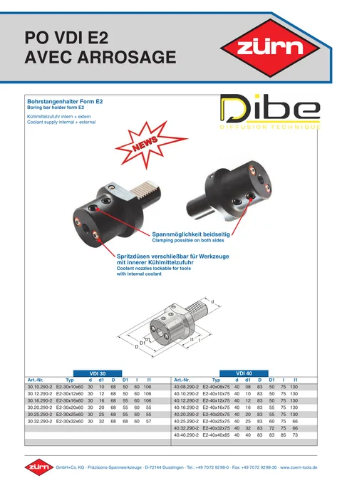 Couverture du catalogue Porte-outils VDI E2 avec arrosage