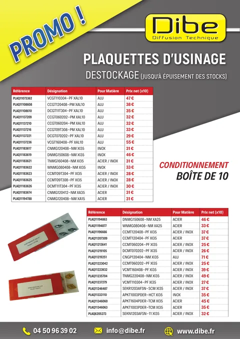 Aperçu de la promotion Plaquettes d'usinage